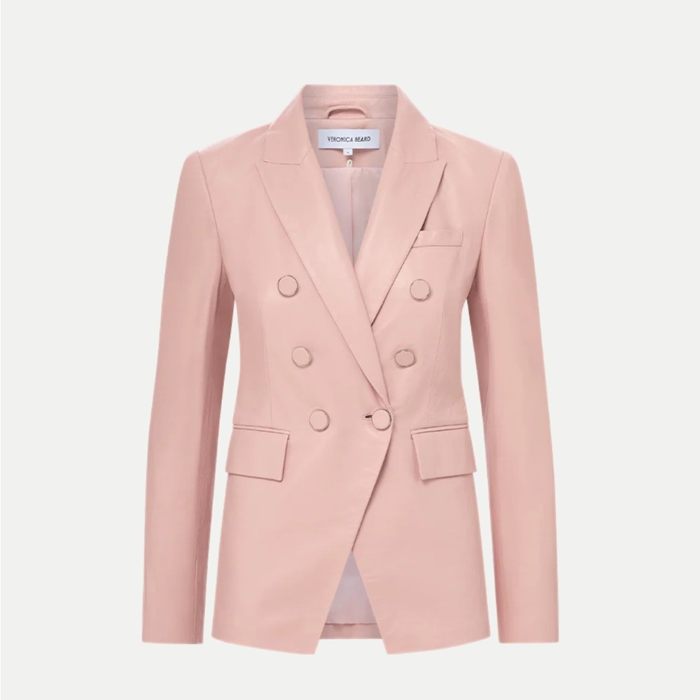 Veronica Beard Blush Lamb Skin Double-Breasted Blazer